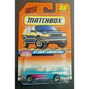 1997 Matchbox 1957Chevy Convertible #36 Teal Classic Decades NIB HW4